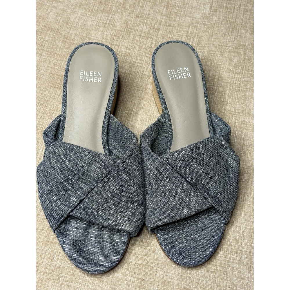 Eileen Fisher Women's Mule Slip-On Open Toe Block Heel Solid Gray/Blue 7